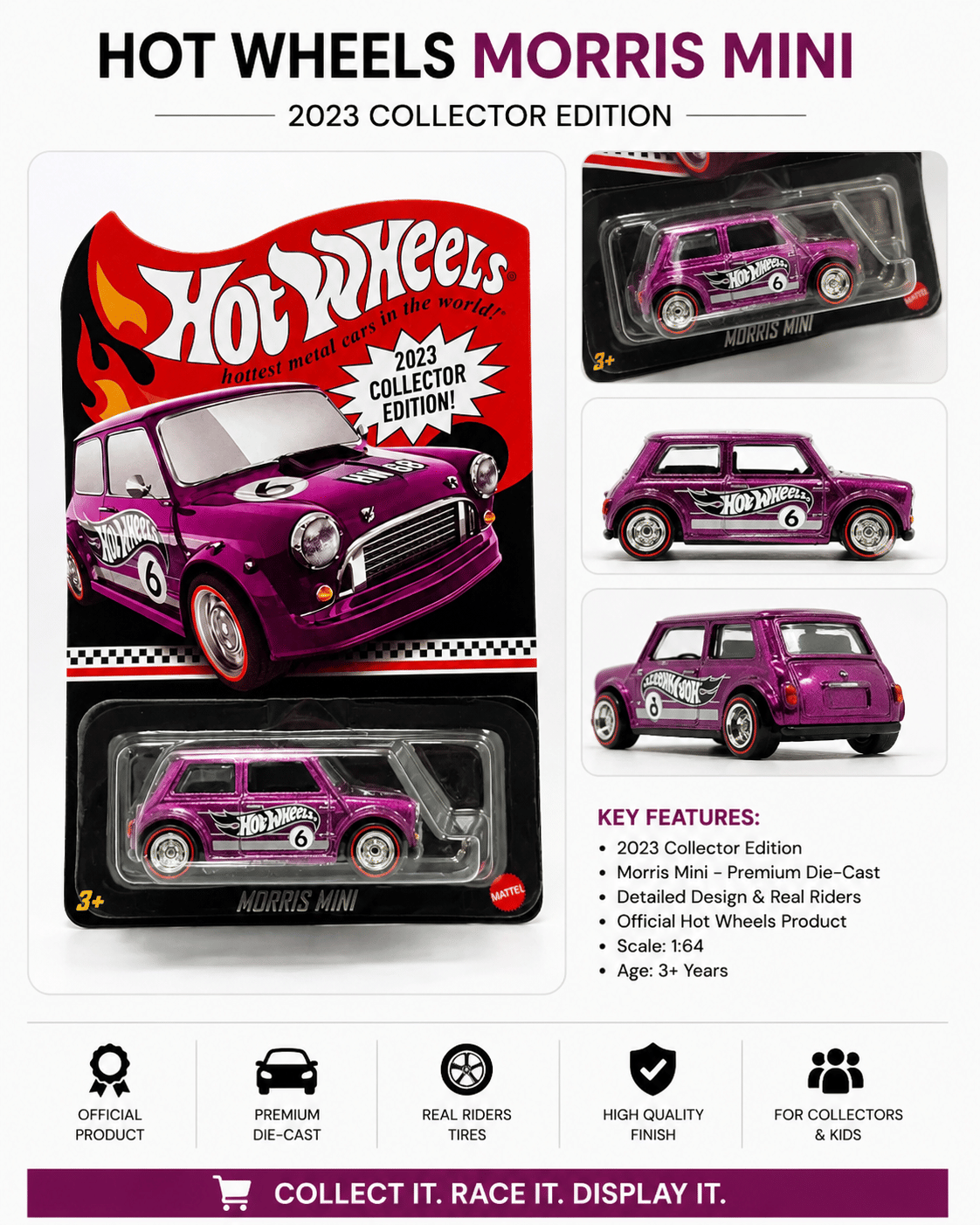 EDITION Hotwheels RLC 2023 Collector Edition Morris Mini Die - Cast Car 1:64 Scale Premium Collectible