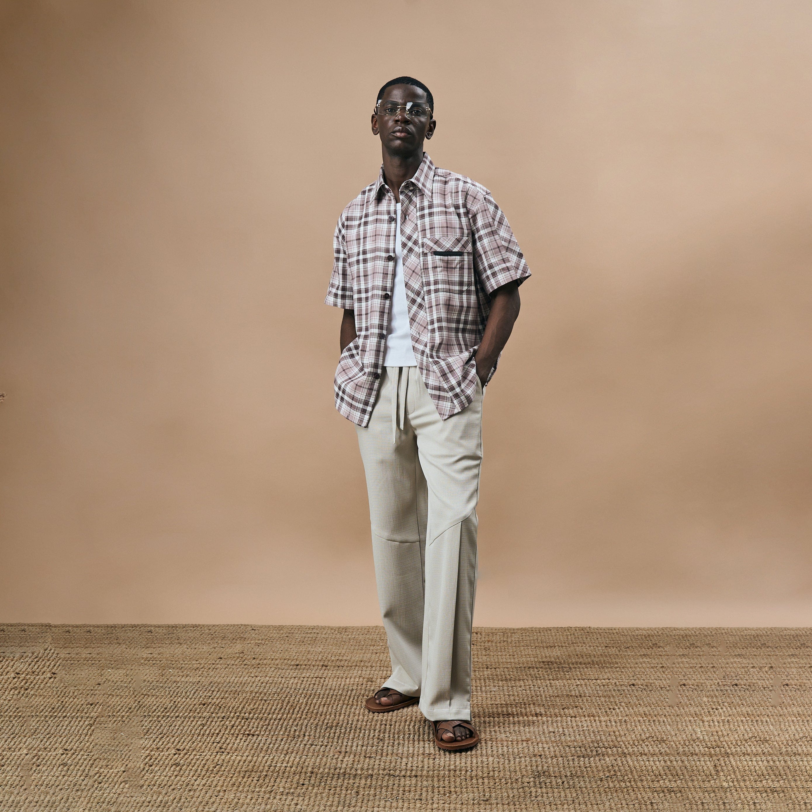 Warping Theories PLEATED ARCH CUT PANTS - BISCUIT