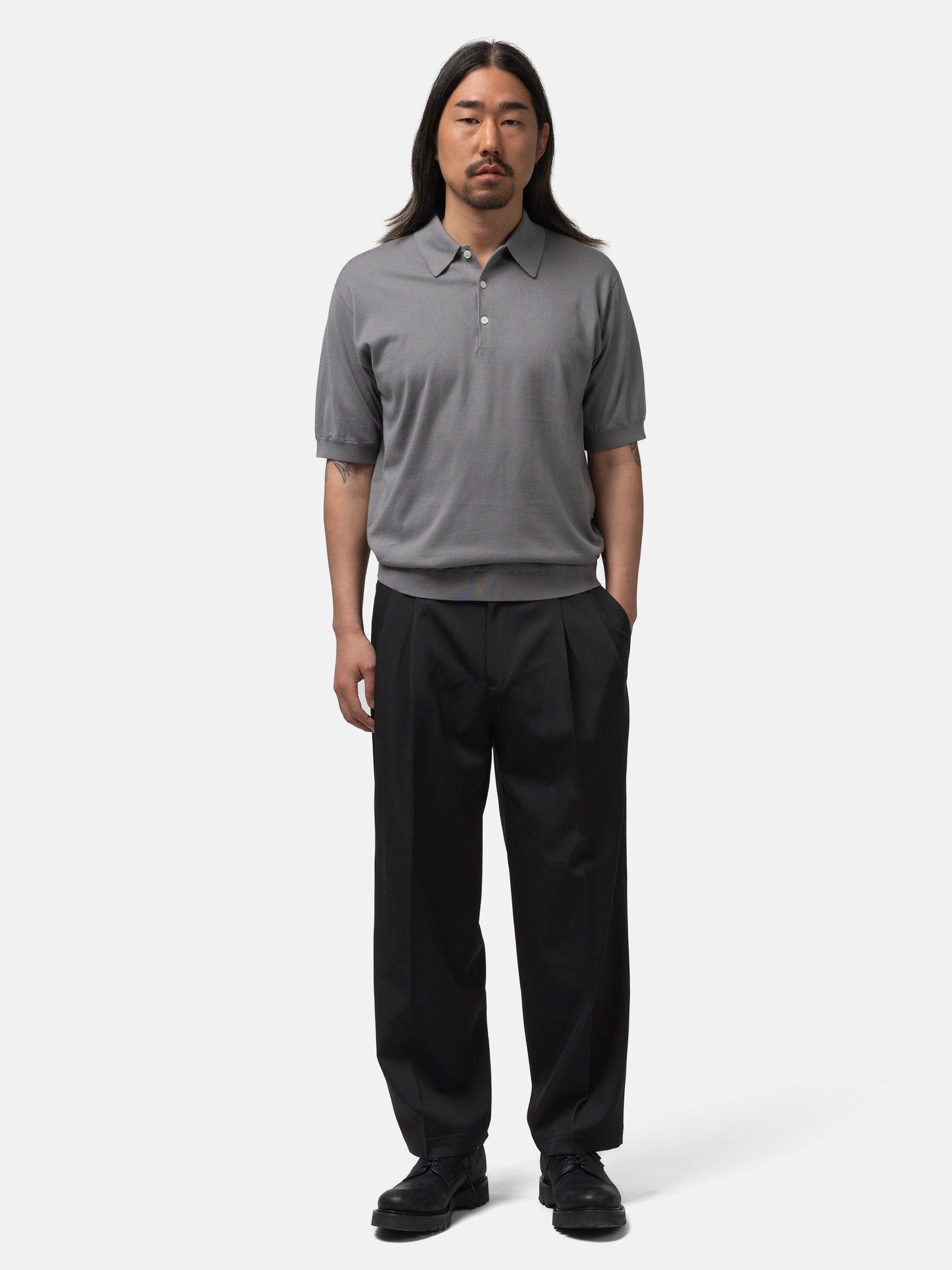 The A by BEAMS 16 Gauge Suvin Polo Grey