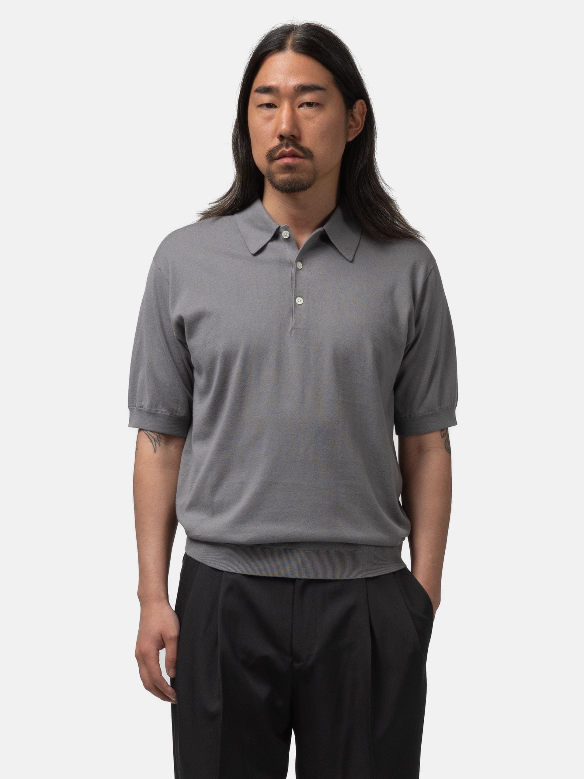 The A by BEAMS 16 Gauge Suvin Polo Grey