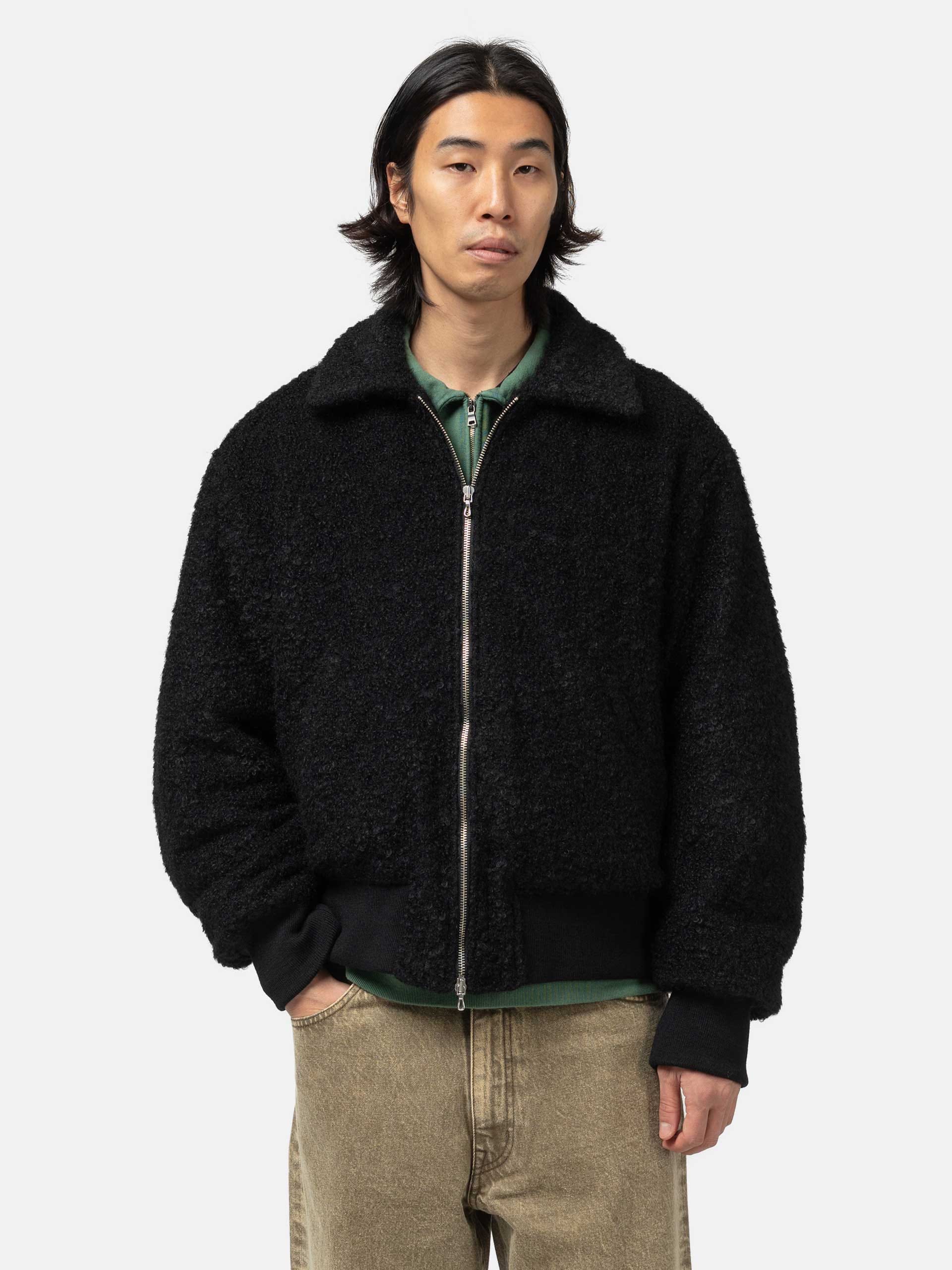 URU Wool Boa Zip Up Blouson Black