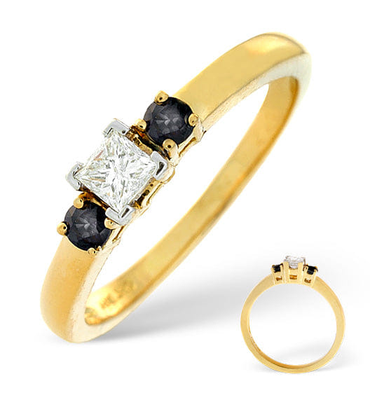 Diamond Blue Sapphire And 0.15CT Lab Diamond Ring 18K Yellow Gold
