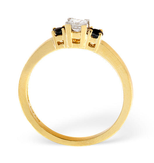 Diamond Blue Sapphire And 0.15CT Lab Diamond Ring 18K Yellow Gold