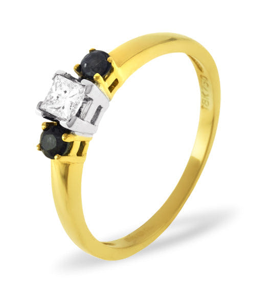 Diamond Blue Sapphire And 0.15CT Lab Diamond Ring 18K Yellow Gold