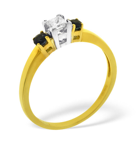 Diamond Blue Sapphire And 0.15CT Lab Diamond Ring 18K Yellow Gold