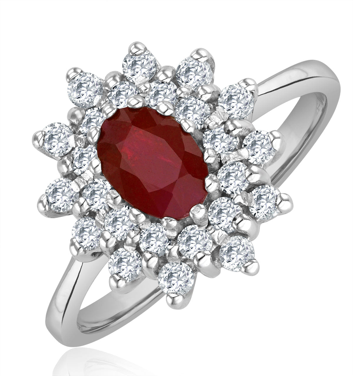 Diamond Ruby 6 x 4 mm And Diamond 9K White Gold Ring A4444