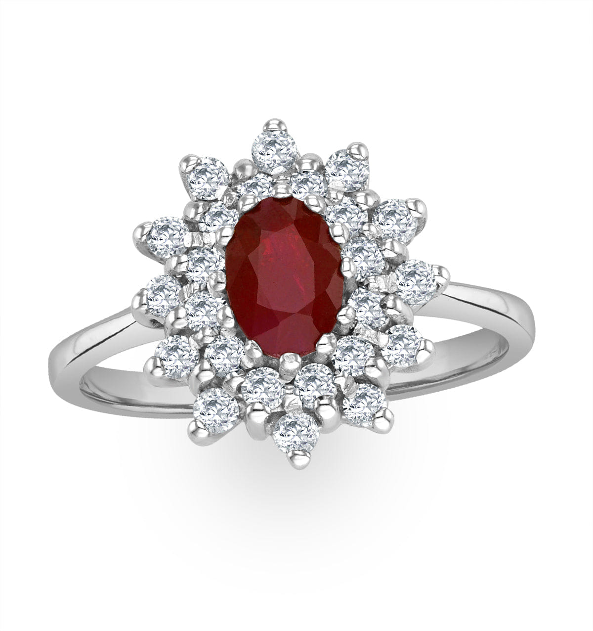 Diamond Ruby 6 x 4 mm And Diamond 9K White Gold Ring A4444