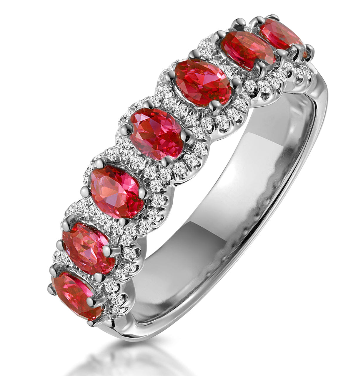 Diamond Ruby and Diamond Halo Eternity Ring in 18KW Gold - Asteria Collection