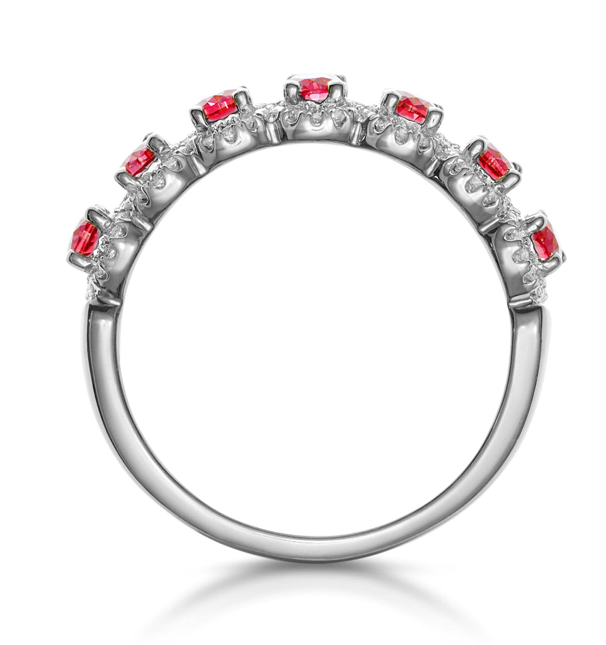 Diamond Ruby and Diamond Halo Eternity Ring in 18KW Gold - Asteria Collection