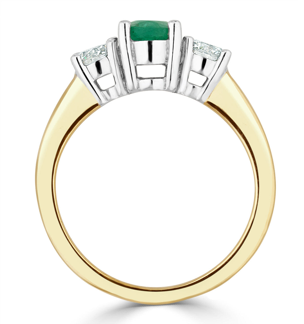 Diamond 0.70ct Oval Cut Emerald and Lab Diamond 3 Stone Ring in 9K Yellow Gold