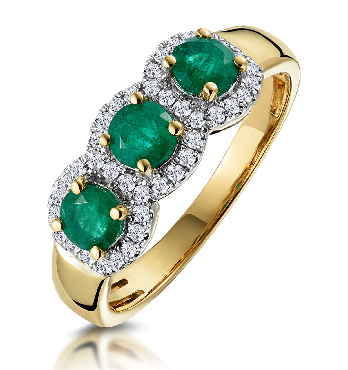 Diamond Emerald and Lab Diamond Halo Trilogy Ring in 9K Gold - Asteria