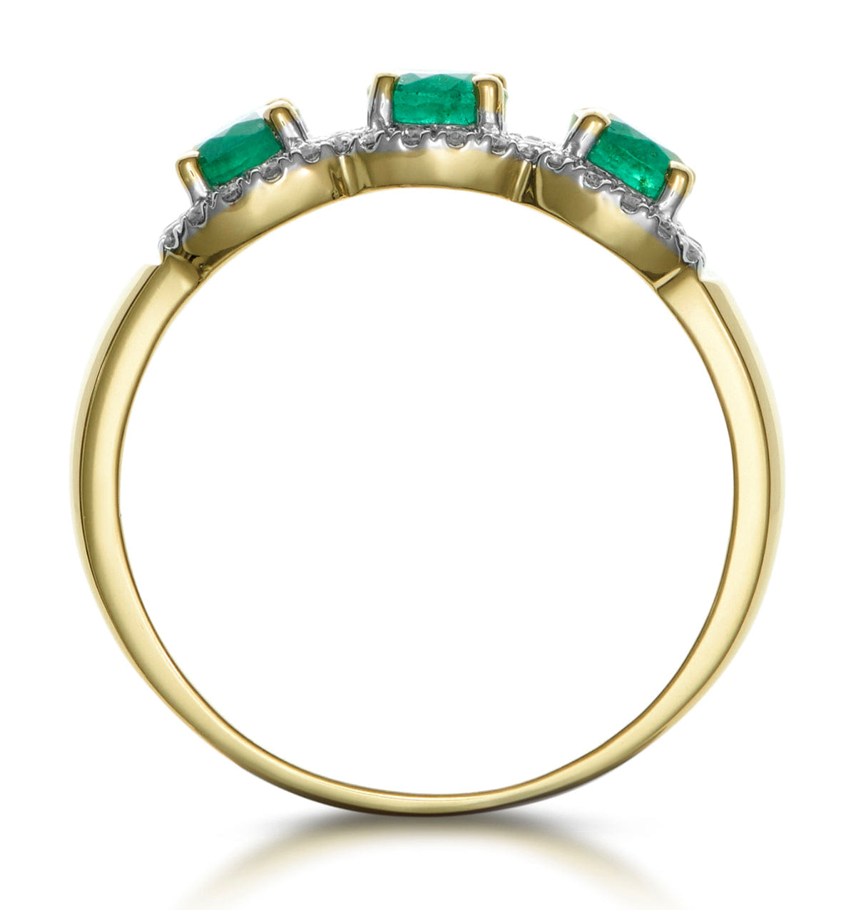 Diamond Emerald and Lab Diamond Halo Trilogy Ring in 9K Gold - Asteria