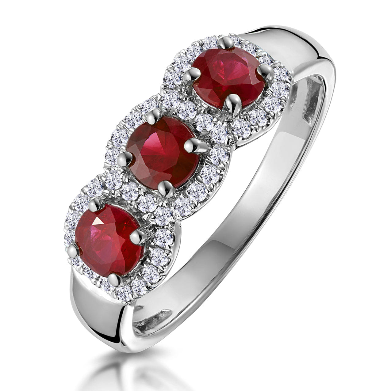 Diamond Ruby and Lab Diamond Halo Trilogy Ring in 9KW Gold - Asteria