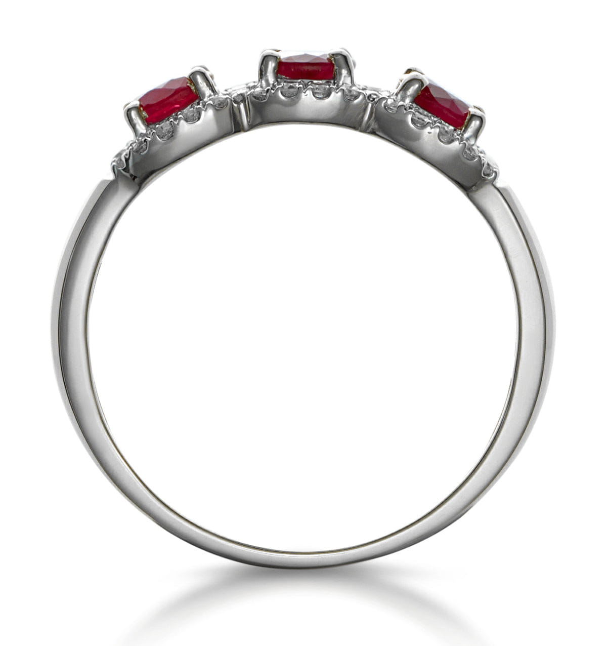 Diamond Ruby and Lab Diamond Halo Trilogy Ring in 9KW Gold - Asteria