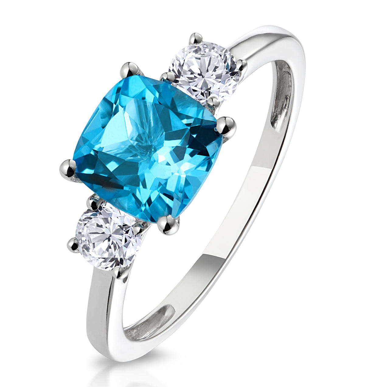 Diamond 2.50ct Cushion Cut Blue Topaz Lab Diamond Asteria Ring 9K White Gold