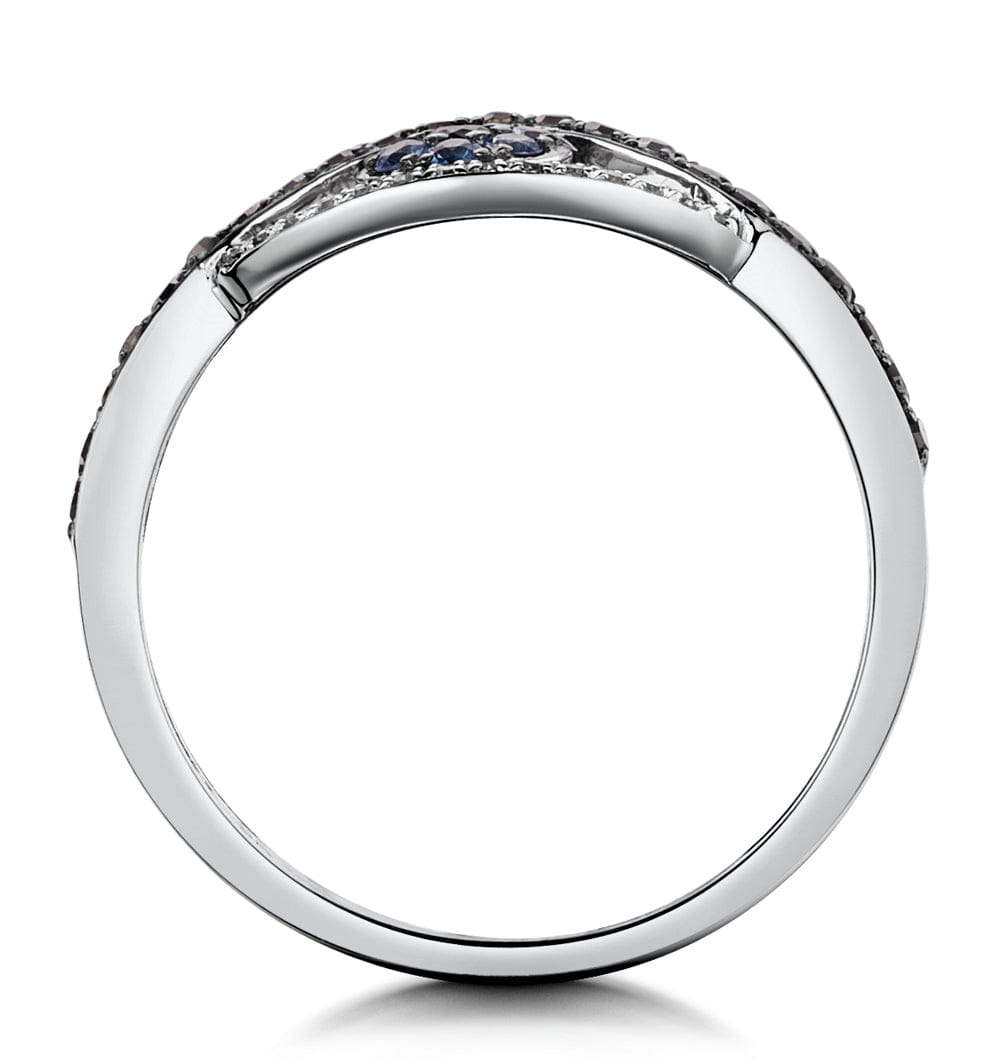 Diamond Black Diamond Sapphire Evil Eye Hamsa Stellato Ring in 9K White Gold