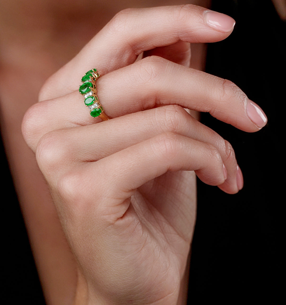 Diamond 1.30ct Emerald and Lab Diamond Eternity Ring 9K Gold - Asteria