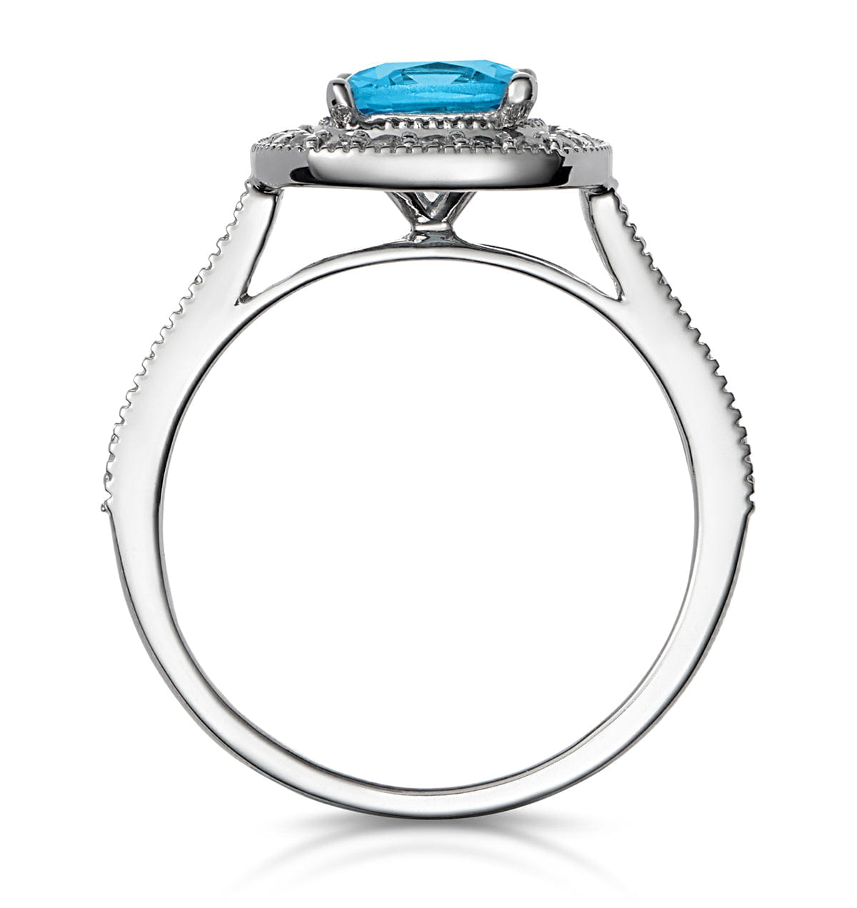 Diamond 2.50ct Cushion Blue Topaz Lab Diamond Halo Asteria Ring 9K White Gold