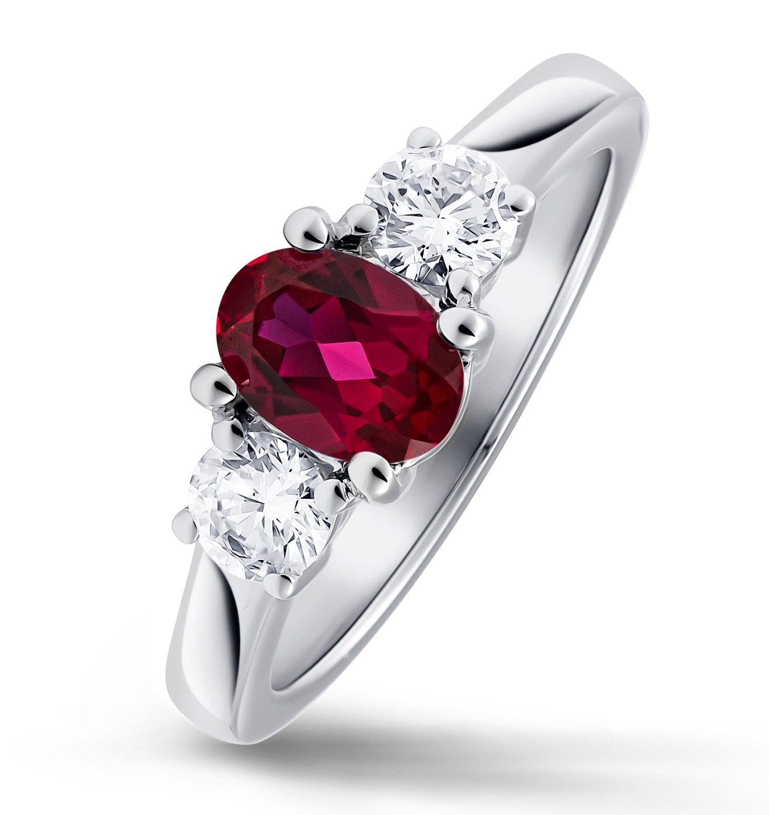 WHITE* Lab Ruby 0.50CT and Lab Diamonds and 1.15CT Ring 18K White Gold