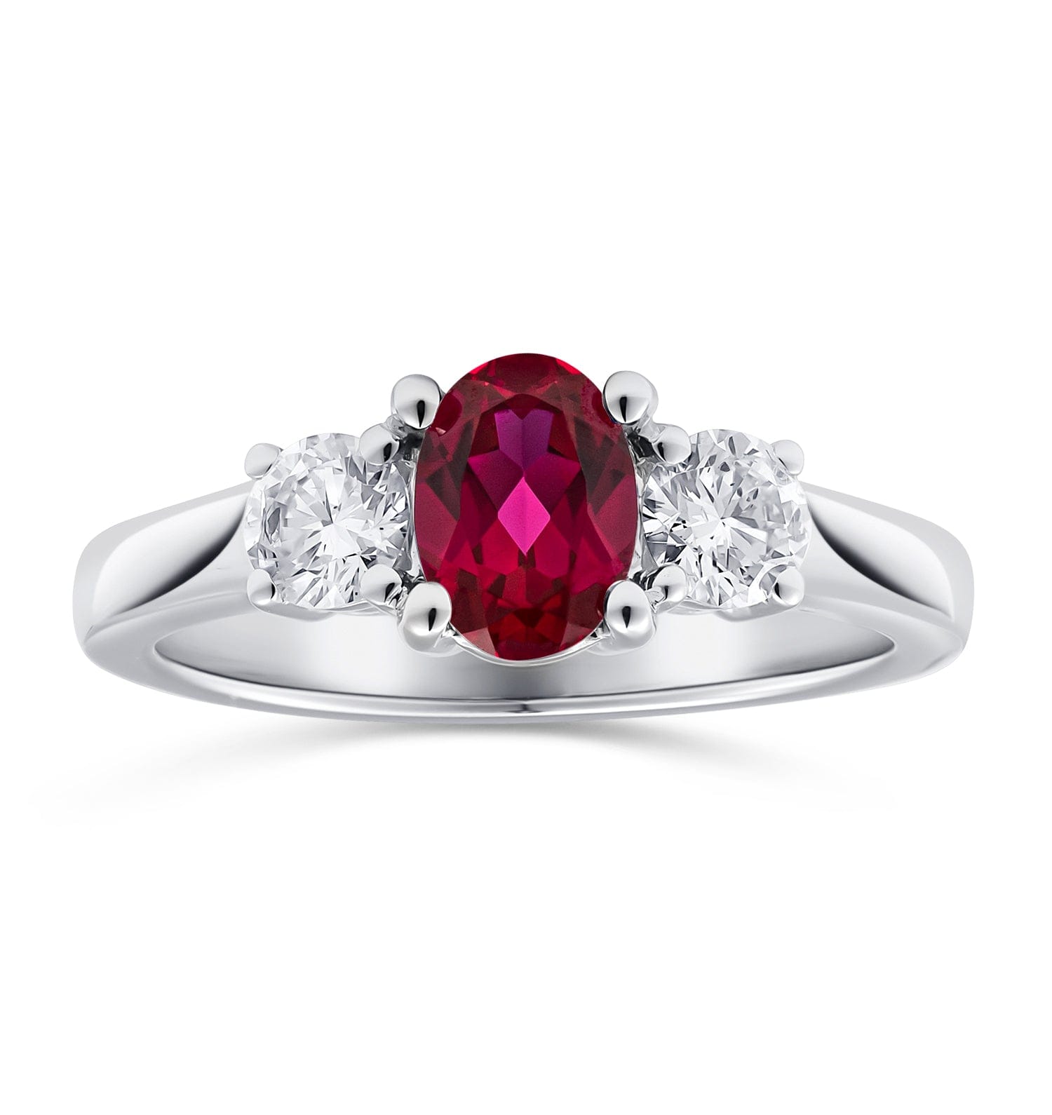 WHITE* Lab Ruby 0.50CT and Lab Diamonds and 1.15CT Ring 18K White Gold