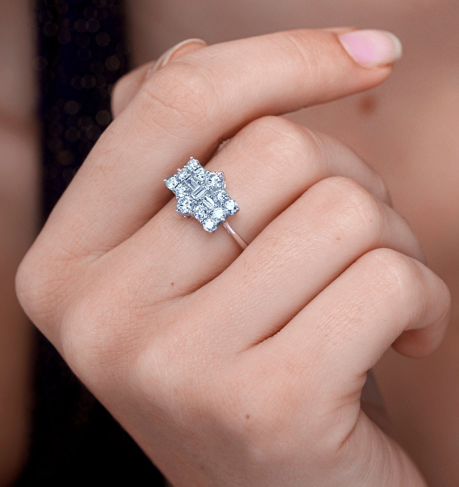 Diamond 1 Carat Lab Diamond Boat Ring Set in 9K White Gold