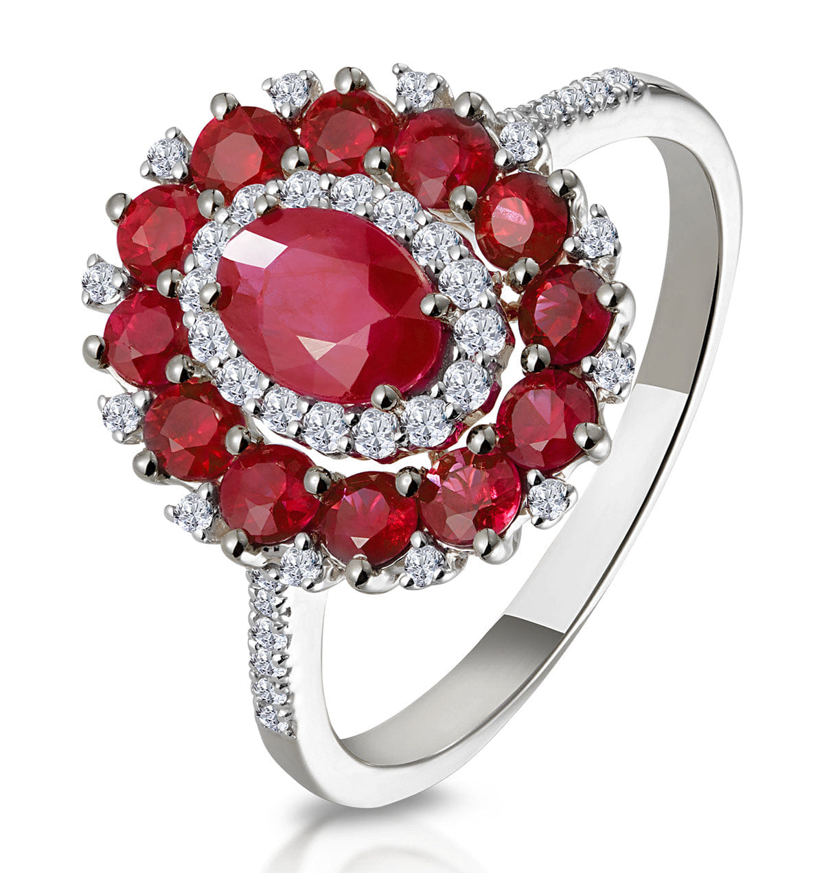Diamond 1.55ct Ruby Asteria Collection Diamond Halo Ring in 18K White Gold