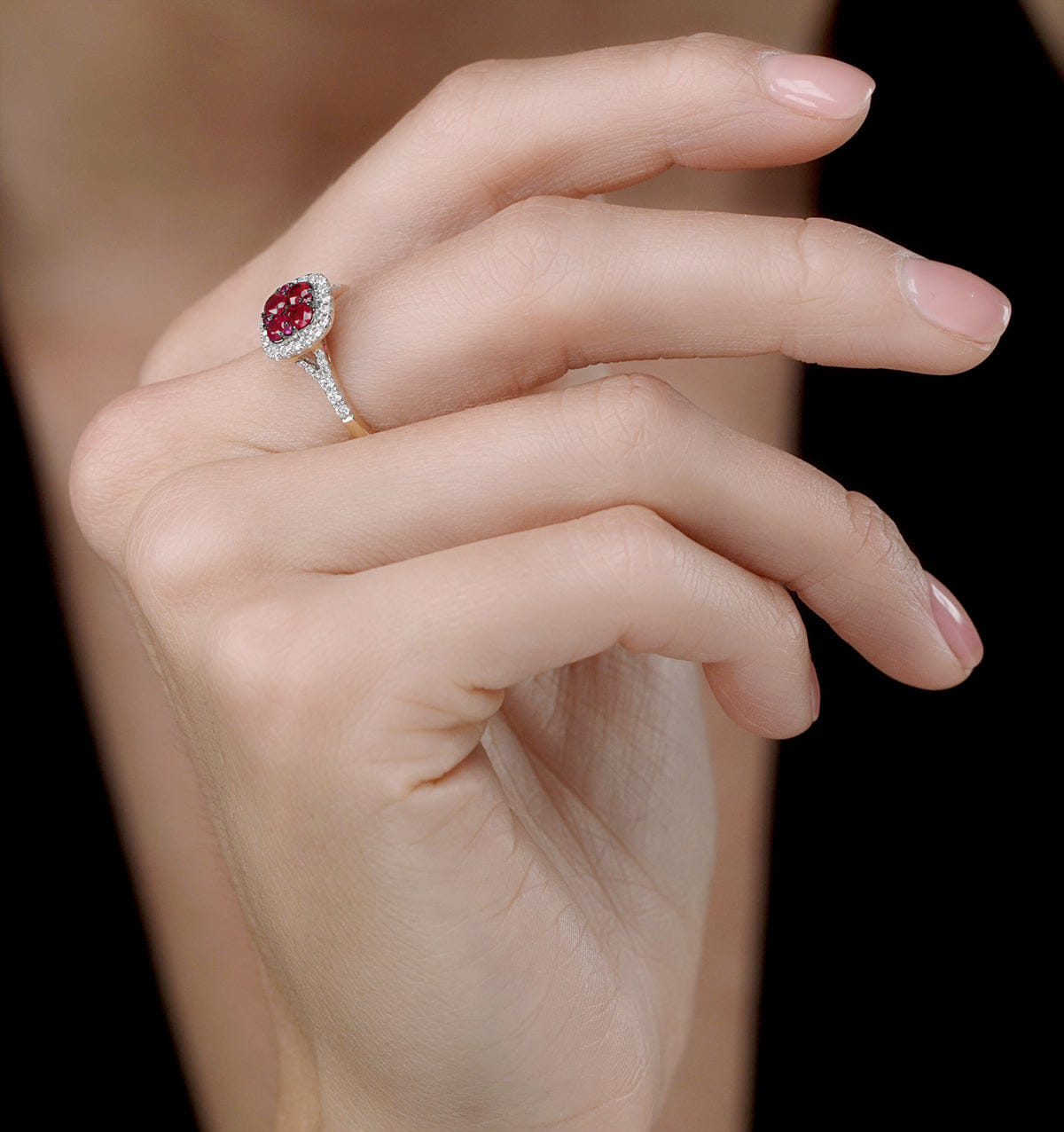 Diamond Ruby and Diamond Halo Square Ring 18K White Gold - Asteria Collection
