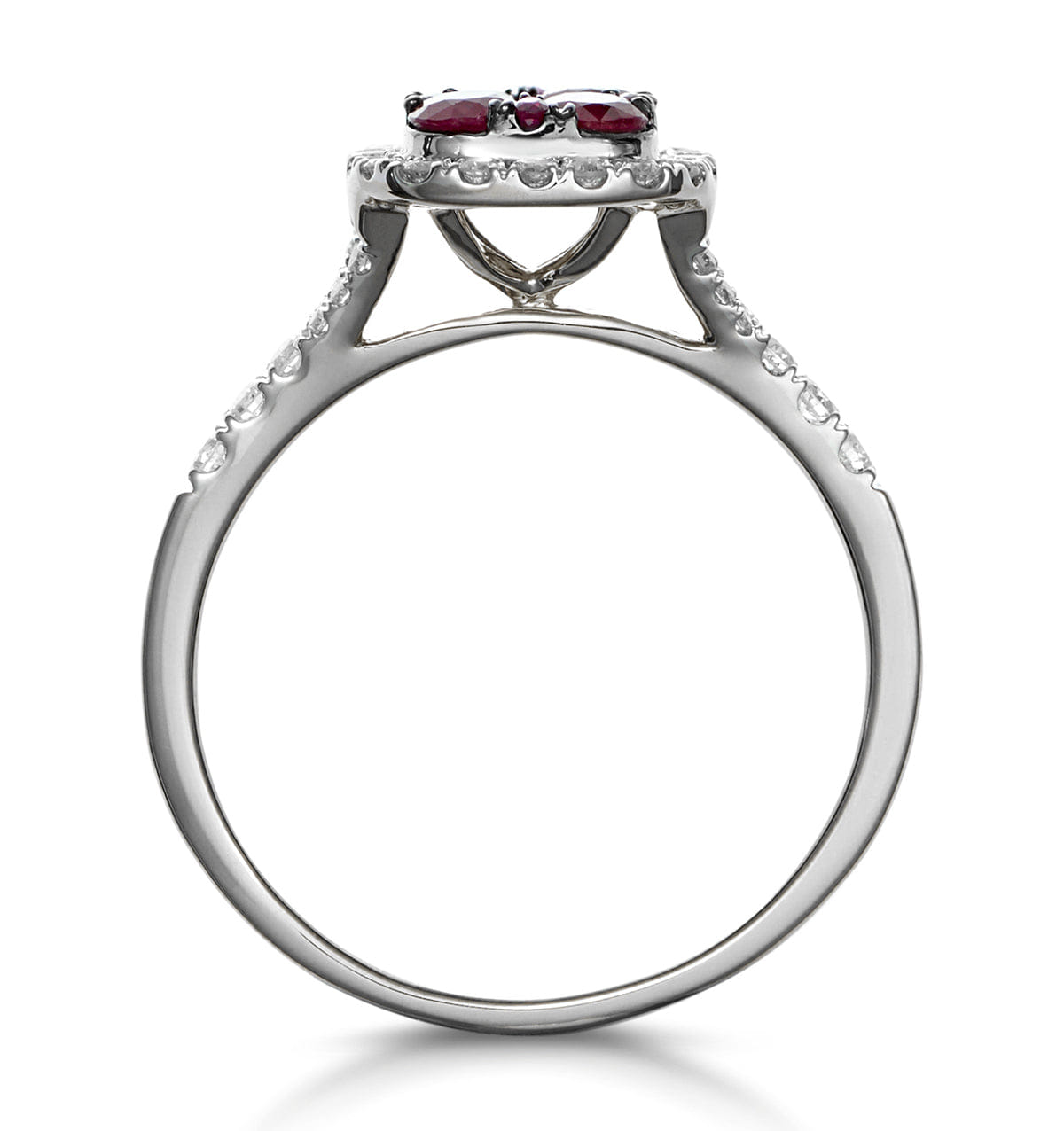 Diamond Ruby and Diamond Halo Square Ring 18K White Gold - Asteria Collection