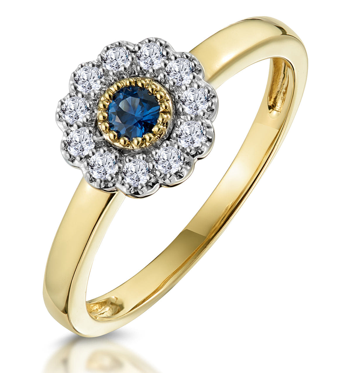 Diamond Sapphire and Diamond Halo Ring in 18K Gold - Asteria Collection