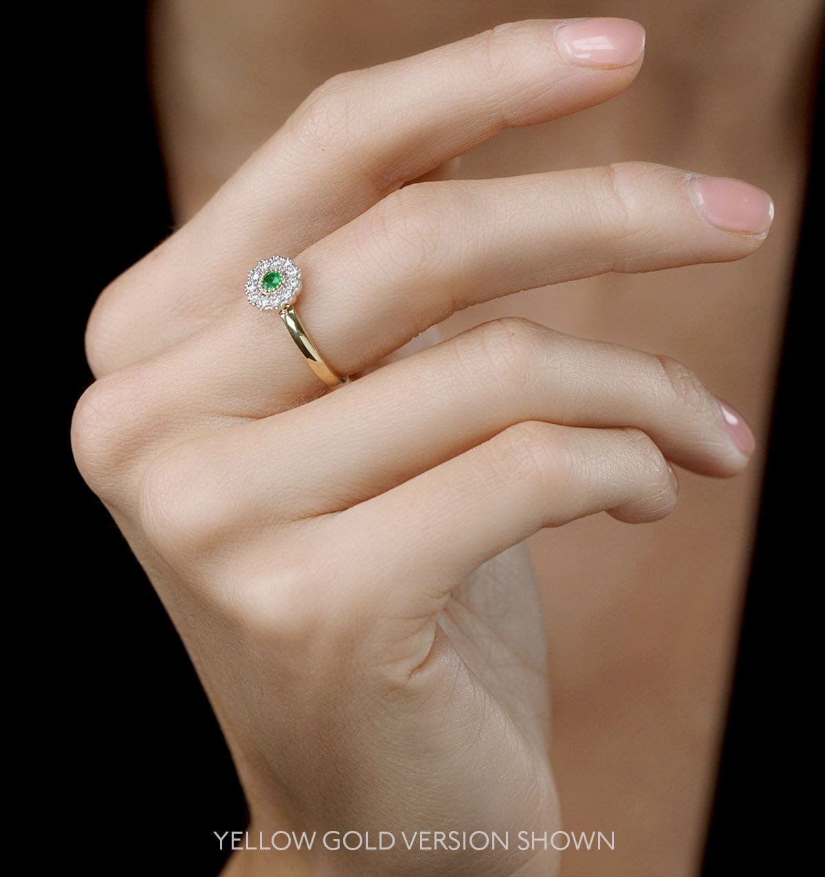 Diamond Emerald and Diamond Halo Ring in 18K White Gold - Asteria Collection