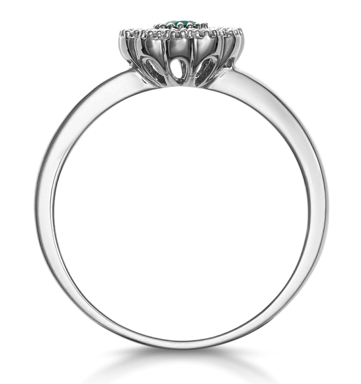 Diamond Emerald and Diamond Halo Ring in 18K White Gold - Asteria Collection