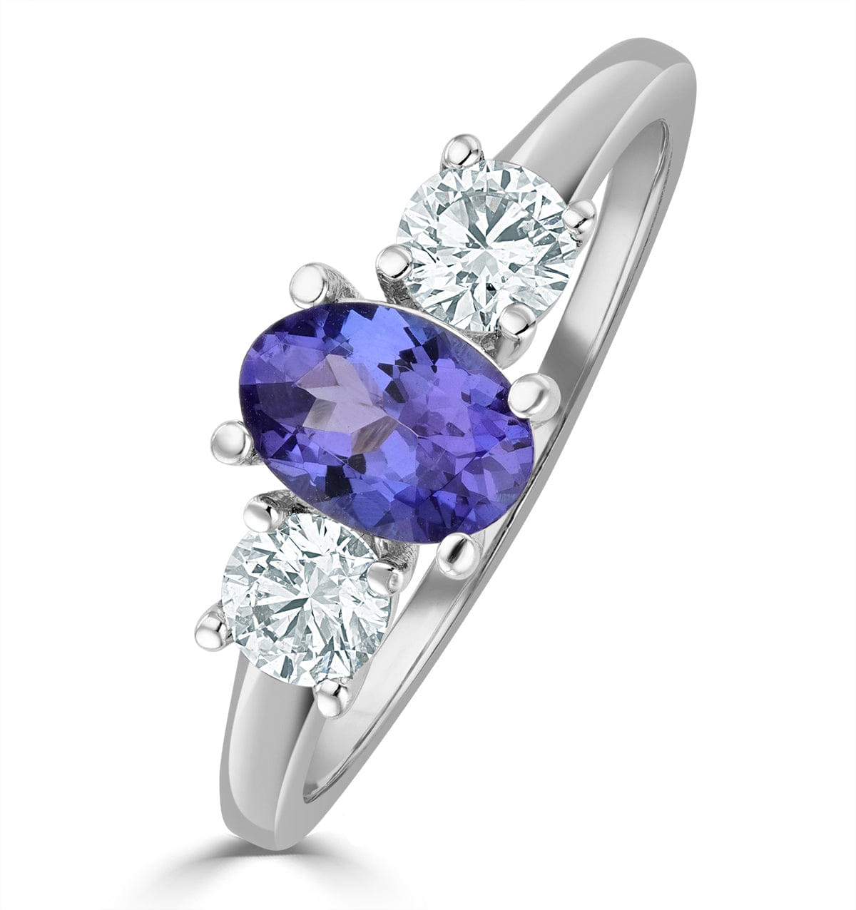 WHITE* Tanzanite 7 x 5 mm And Lab Diamonds G/Vs 18K White Gold Ring