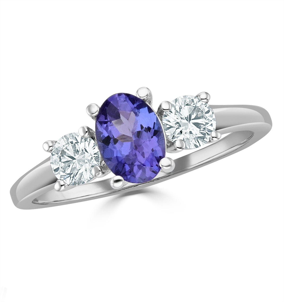 WHITE* Tanzanite 7 x 5 mm And Lab Diamonds G/Vs 18K White Gold Ring