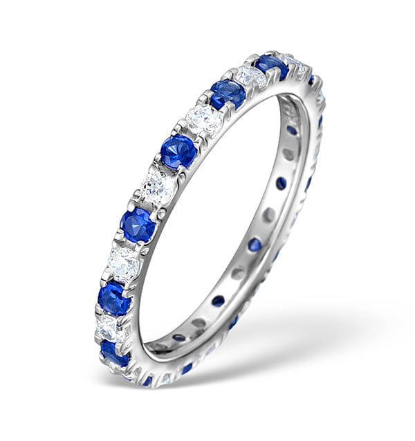 Diamond Sapphire 0.90ct And H/SI Diamond Platinum Eternity Ring
