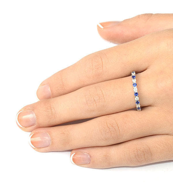 Diamond Sapphire 0.90ct And H/SI Diamond Platinum Eternity Ring