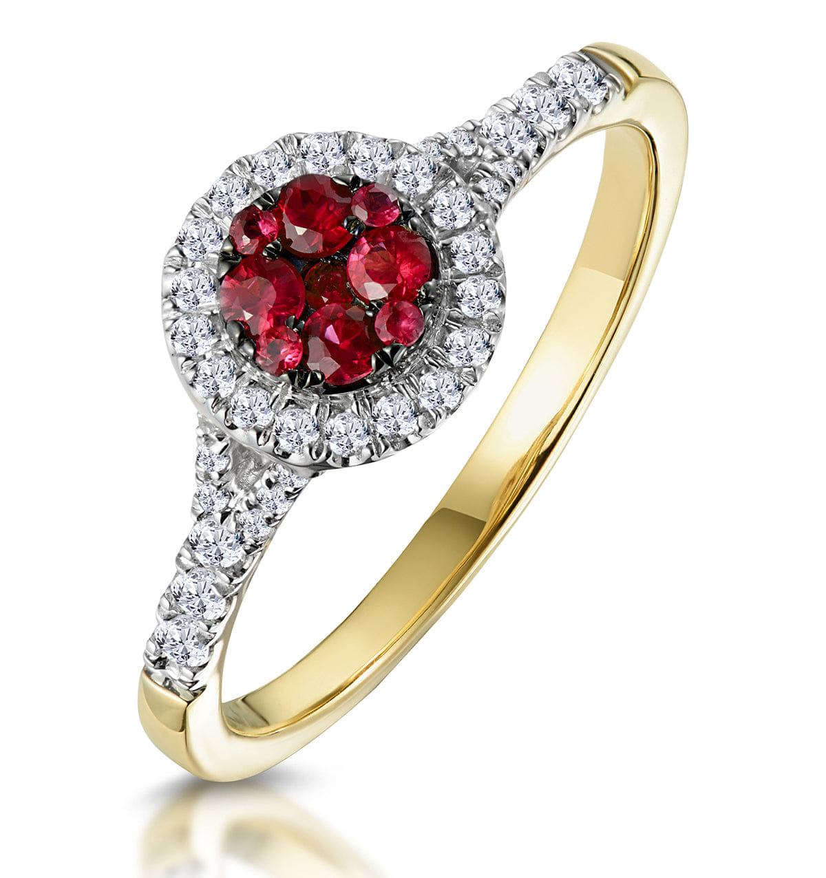 Diamond Ruby and Diamond Halo Circle Ring in 18K Gold - Asteria Collection
