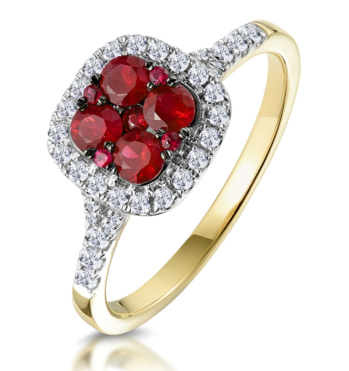 Diamond Ruby and Diamond Halo Square Ring in 18K Gold - Asteria Collection