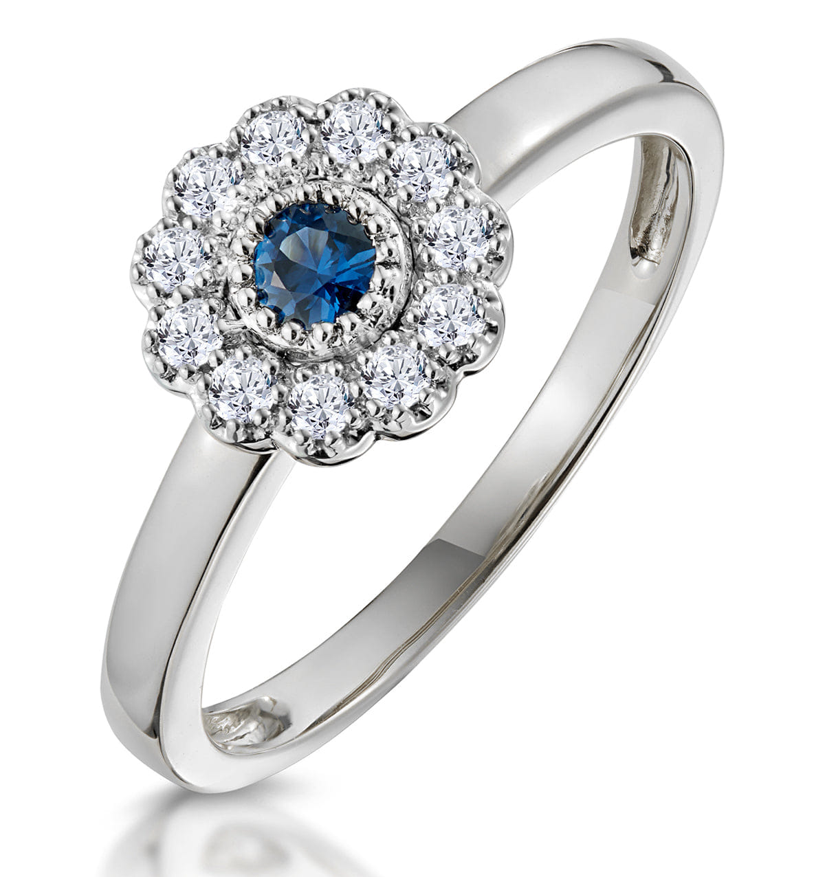 Diamond Sapphire and Diamond Halo Ring in 18K White Gold - Asteria Collection