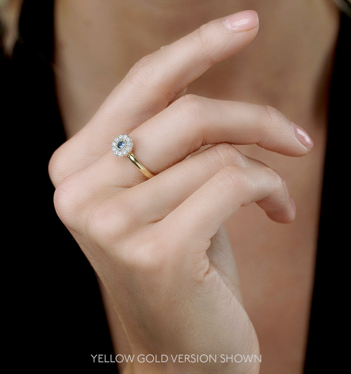 Diamond Sapphire and Diamond Halo Ring in 18K White Gold - Asteria Collection