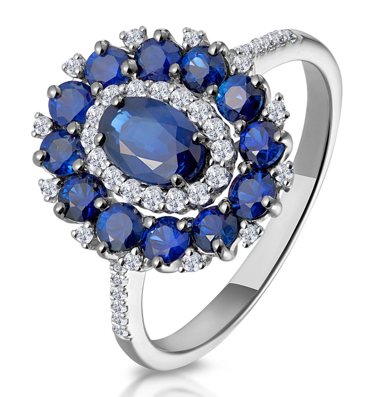 Diamond 1.55ct Sapphire Lab Diamond Halo Ring in 9K White Gold - Asteria