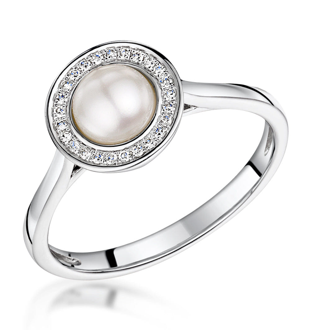 Diamond Pearl and Diamond Stellato Ring 0.08ct in 9K White Gold