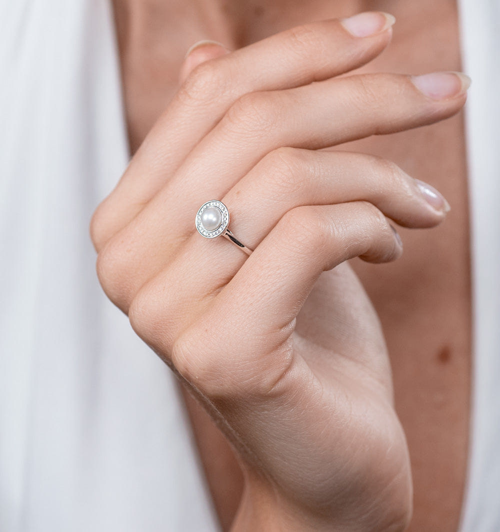 Diamond Pearl and Diamond Stellato Ring 0.08ct in 9K White Gold