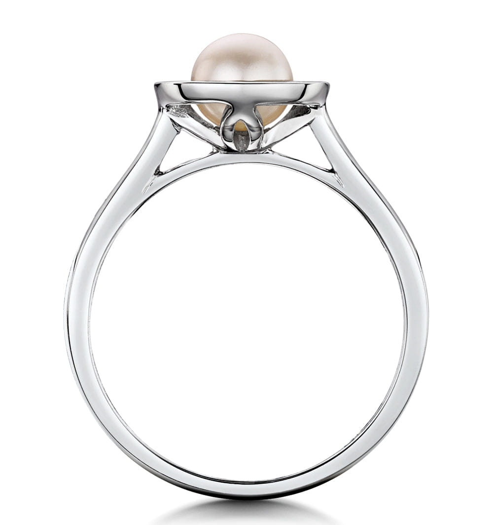 Diamond Pearl and Diamond Stellato Ring 0.08ct in 9K White Gold