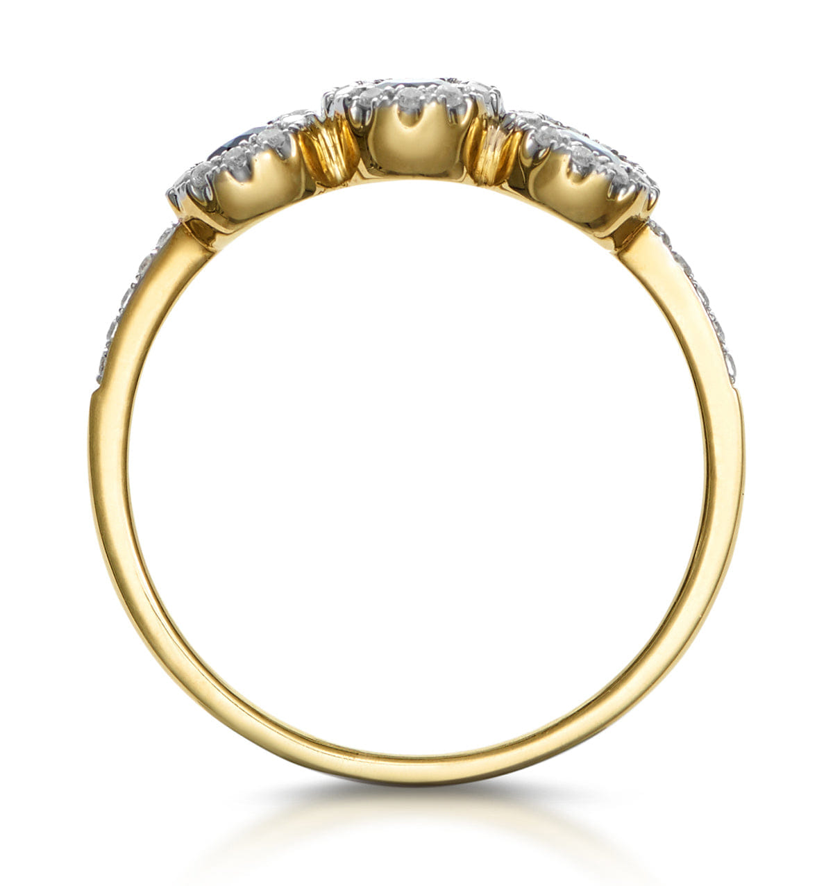 Diamond Sapphire and Lab Diamond Halo Trilogy Ring 9K Gold - Asteria