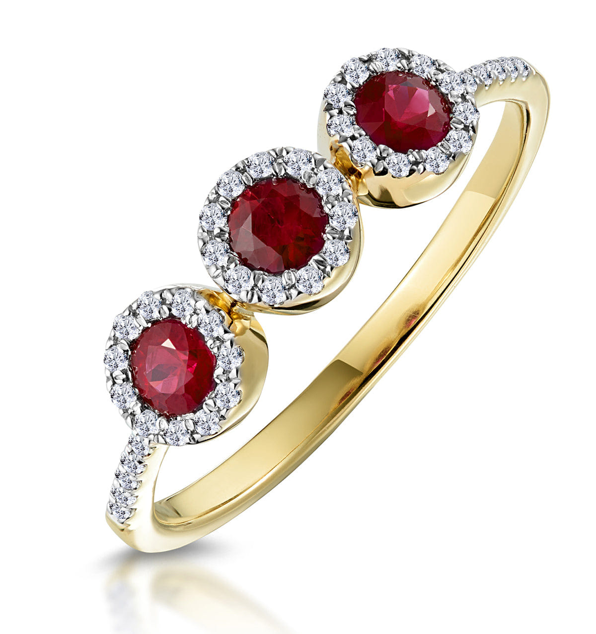Diamond Ruby and Diamond Halo Trilogy Ring 18K Gold - Asteria Collection