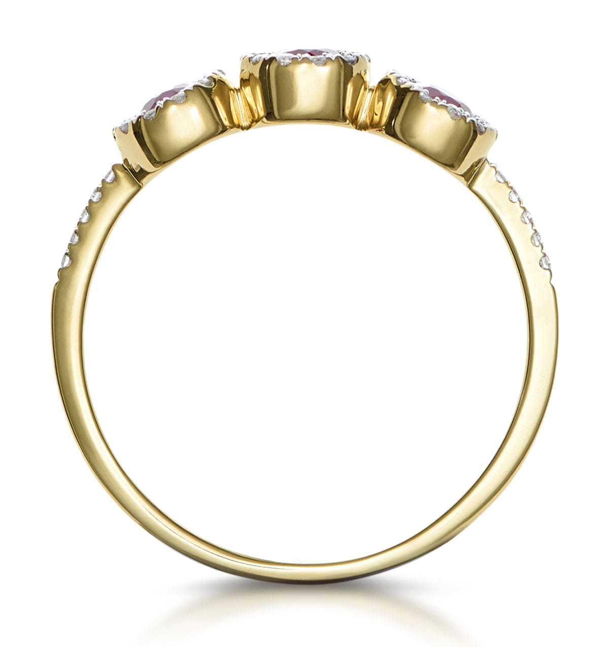 Diamond Ruby and Diamond Halo Trilogy Ring 18K Gold - Asteria Collection