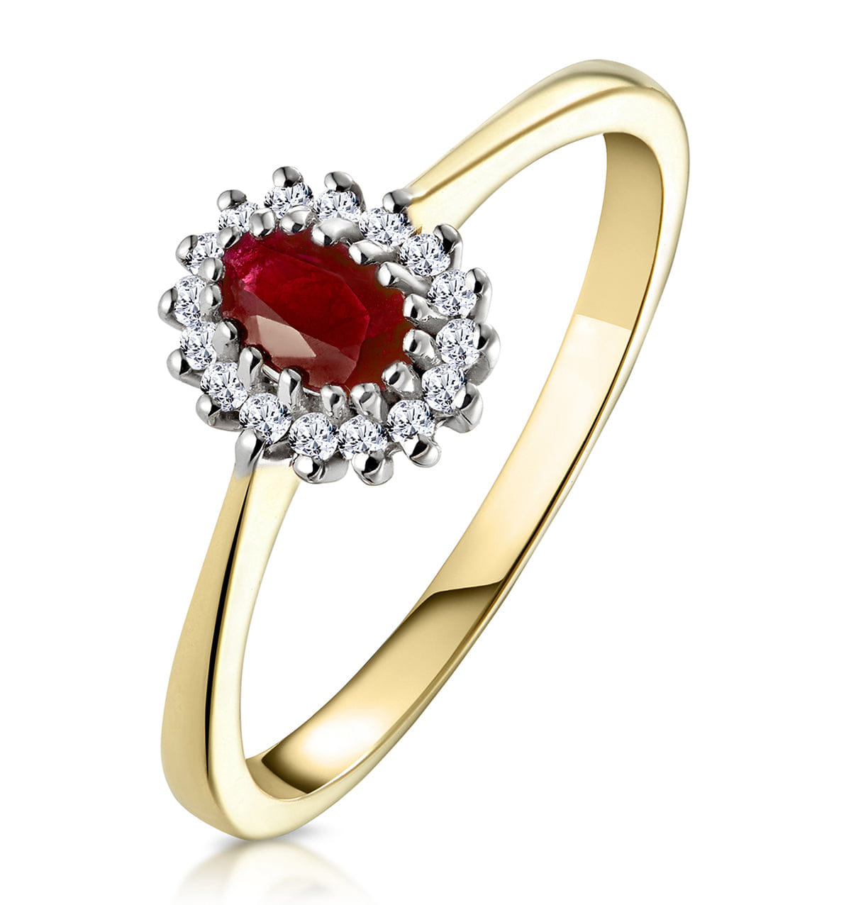 Diamond Ruby 5 x 3 mm And Diamond 9K Gold Ring