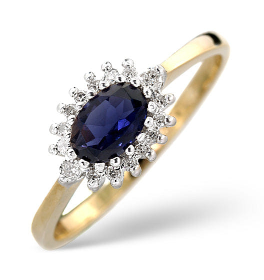 Diamond Sapphire 6 x 4 mm And Diamond Ring 9K Yellow Gold