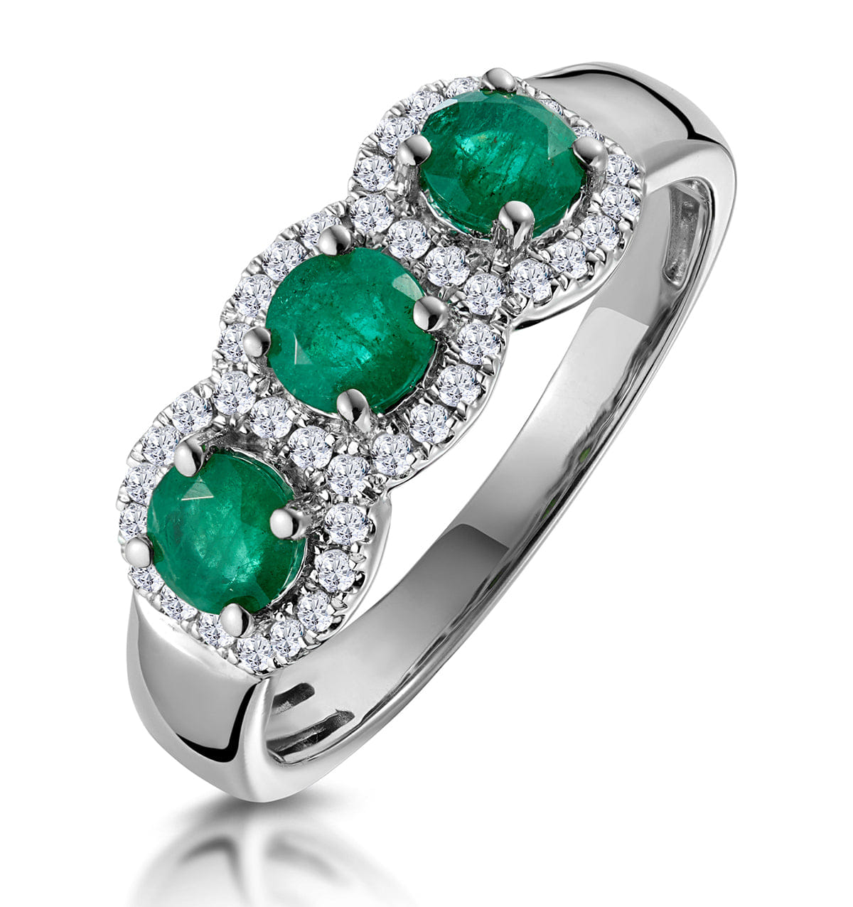 Diamond Emerald and Lab Diamond Halo Trilogy Ring in 9K White Gold - Asteria