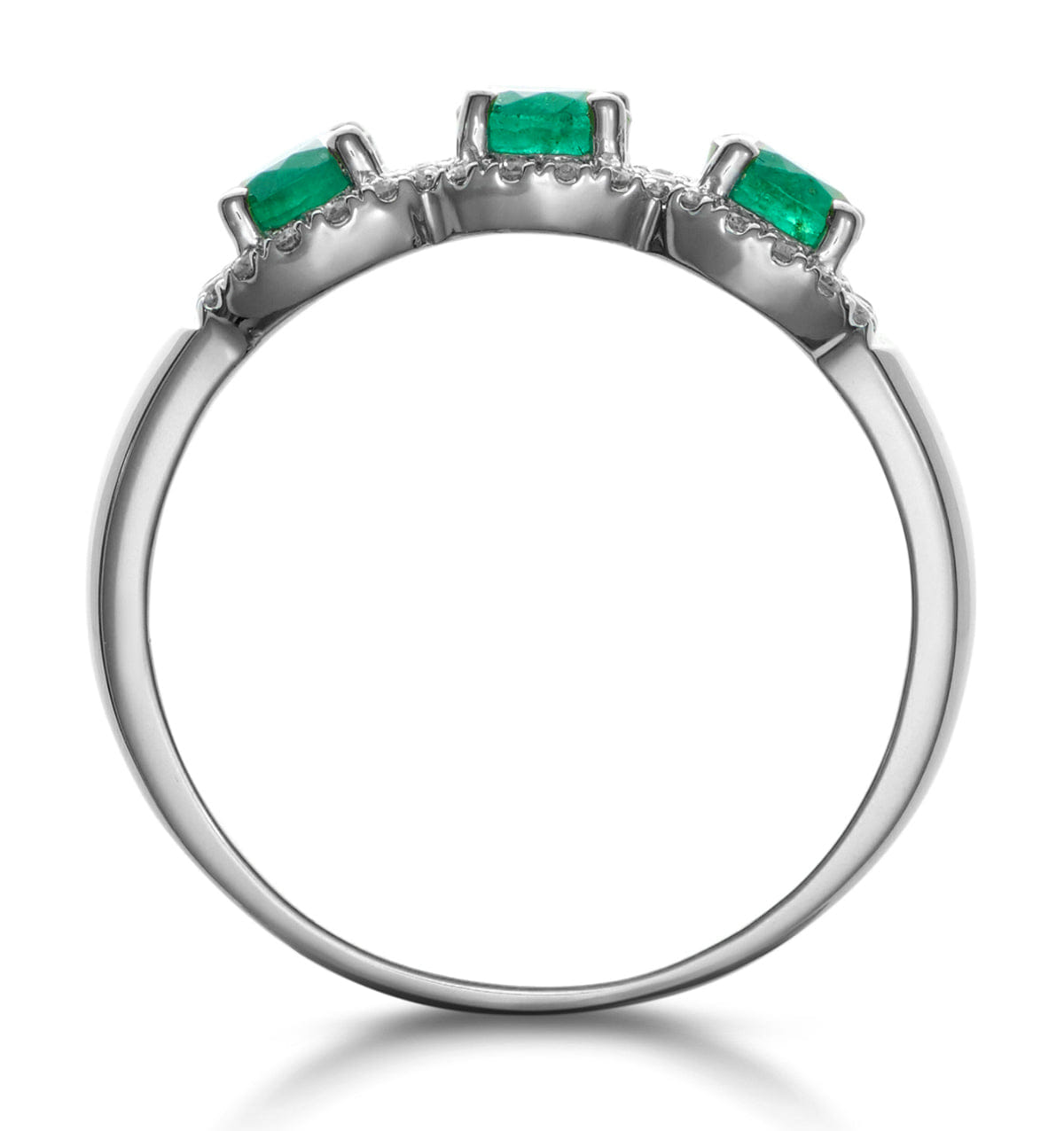 Diamond Emerald and Lab Diamond Halo Trilogy Ring in 9K White Gold - Asteria
